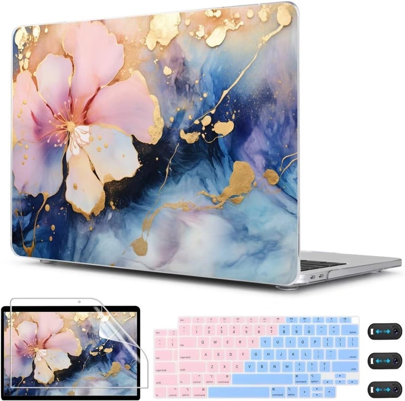 CISSOOK Compatible with MacBook Air 13 inch Case M1 A2337 A2179 A1932 2021 2020-2018, Plastic Hard Shell Case & Keyboard Cover & Screen Film for MacBook Air 13-inch with Touch ID, Marble Flower - Image 1